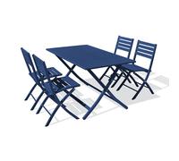 Ensemble repas de jardin 4 places en aluminium - Bleu marine - MARIUS