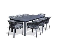 Ensemble repas de jardin 8 pl en alu plateau céramique sur verre
