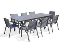 Ensemble repas de jardin 8 pl plateau céramique sur verre