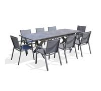 Ensemble repas de jardin 8 pl plateau céramique sur verre - Gris anthracite - FLORIDE