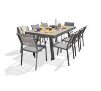 Ensemble repas de jardin 8 places en céramique sur verre (6 chaises/2 fauteuils) - Gris anthracite - STOCKHOLM