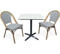 DCB Garden – Ensemble repas de jardin 2 places en acier, plateau en HPL bleu marine
