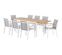 Ensemble repas de jardin LOUNA 8 personnes en aluminium - Table extensible + 8 fauteuils