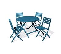 Ensemble repas de jardin rond 4 places en aluminium - bleu canard