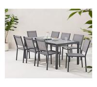 Ensemble Repas de Jardin, Table 180 cm, 8 Chaises, Aluminium, Plateau Verre Trempé, Gris Anthracite