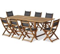 Ensemble Repas de Jardin Table Extensible 8 Chaises, Bois d'Acacia, 8 Places, 180-240 cm