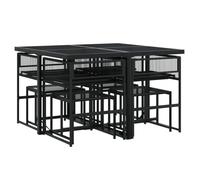 Ensemble repas de jardin - vidaXL - 9 pièces - 1 table,4 chaises et 4 tabourets - résine tressée - noir - 110x107x72cm ldk77r97