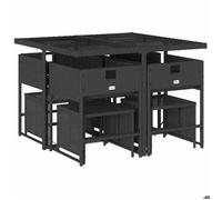 Ensemble repas de jardin - vidaXL - 9 pièces - 1 table,4 chaises et 4 tabourets - résine tressée - noir - 110x106x73cm uft28f64