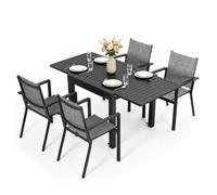 Ensemble repas de terrasse aluminium 5 pièces, table extensible et chaises empilables