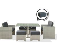 Ensemble repas encastrable 8 places en résine tressée + housse