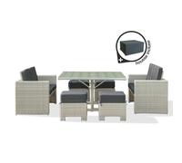 Ensemble repas encastrable 8 places en résine tressée + housse