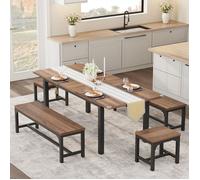 Ensemble repas extensible 5 pièces pour 6-8 table industrielle avec 2 bancs rembourrés et 2 tabourets montage facile