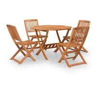 Ensemble Repas Jardin Pliable 5 Pièces, Bois d'Acacia Massif, Table Ronde Ø 90 cm avec Trou Parasol, 4 Chaises, Finition Huilée