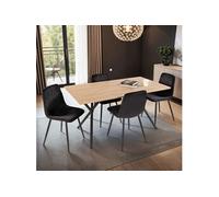Ensemble repas table 1,6m naturel + 4 chaises en velours noir - VELVET