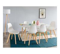 Ensemble repas table 140 cm et 6 chaises blanc et naturel