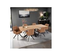 Ensemble repas table 2,4m naturel + 6 fauteuils camel - VENTER