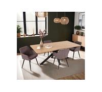 Ensemble repas table 2m naturel + 4 fauteuils en velours gris - VELVET