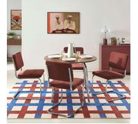 Ensemble repas table à manger ronde VASSI effet noyer et lot de 4 chaises JACK tissu bordeaux - Bois foncé