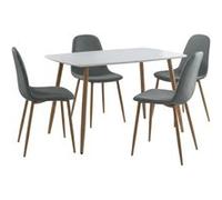 Ensemble repas table blanche + 4 chaises assises gris foncé - LEONID - ALTOBUY Blanc
