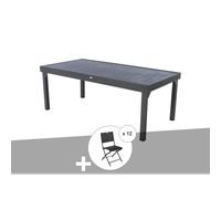 Ensemble repas table extensible rectangulaire alu graphite piazza + 12 chaises m