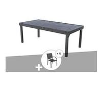 Ensemble Repas Table Extensible Rectangulaire Alu Graphite Piazza + 12 Fauteuils Piazza - Hespéride Multicolore