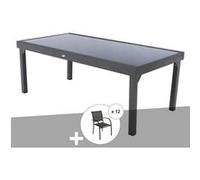 Ensemble repas table extensible rectangulaire en verre piazza + 12 fauteuils pia