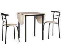 Ensemble repas - Table ovale extensible avec 2 chaises - Structure en bois - Noir et couleur naturelle