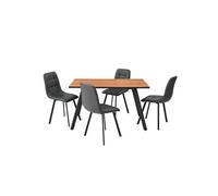 Ensemble repas table rectangulaire aspect bois + 4 chaises gris foncé - NAZAR - ALTOBUY