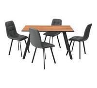Ensemble repas table rectangulaire aspect bois + 4 chaises gris foncé - NAZAR - ALTOBUY Gris