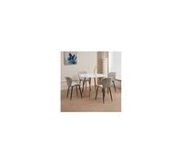 Ensemble repas table ronde blanche + 4 chaises velours gris - SCANDI