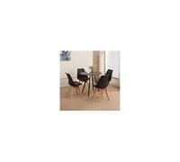 Ensemble repas table ronde effet noyer + 4 chaises noires - SCANDI