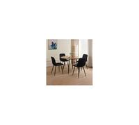 Ensemble repas table ronde naturel + 4 chaises velours noires - SCANDI