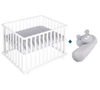 Ensemble roba « roba Style » comprenant un parc carré blanc, un tour de lit en microfibre gris,