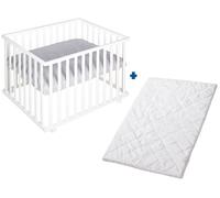 Roba Parc bébé carré Roba Style – tapis gris et matelas de parc blanc