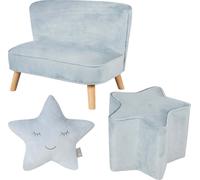 Ensemble roba « Lil Sofa » comprenant un canapé pour enfant, un tabouret étoile et un coussin décoratif étoile en bleu clair/ciel