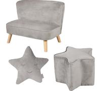 Ensemble roba « Lil Sofa » comprenant un canapé pour enfant, un tabouret étoilé, un coussin décoratif étoilé gris argenté