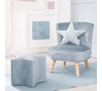 Ensemble roba « Lil Sofa » comprenant un fauteuil pour enfant, un tabouret étoilé et un coussin décoratif étoilé bleu clair/ciel