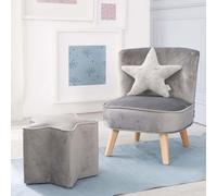 Ensemble roba « Lil Sofa » comprenant un fauteuil pour enfant, un tabouret étoile et un coussin étoile gris argenté