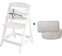 Ensemble roba « roba Style » : chaise haute évolutive blanche pour escalier et réducteur de siège gris argenté
