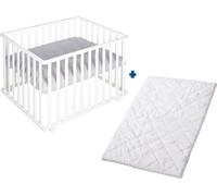 Roba Parc bébé carré Roba Style – tapis gris et matelas de parc blanc
