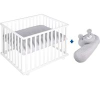 Ensemble roba « roba Style » comprenant un parc carré blanc, un tour de lit en microfibre gris,