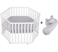 Ensemble roba « roba Style » comprenant un parc hexagonal blanc et un tour de lit en microfibre gris,