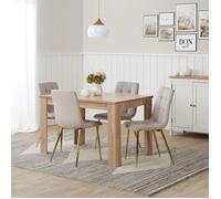 Ensemble Salle à Manger 5 Pièces - Table Extensible en Chêne 120-153 cm & 4 Chaises en Velours Gris Clair