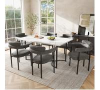 Ensemble salle à manger - 7 pièces - Piètement métal design - 6 chaises velours gris - 140x80x75 cm