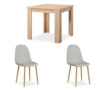 Ensemble salle à manger - HOMESTYLE4U - Table carrée 80x80 cm + 2 chaises rembourrées - Beige - Bois - Style intemporel