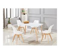 Ensemble Salle à Manger Moderne Lorenzo - Table Blanche + 4 Chaises Blanches - Design Scandinave