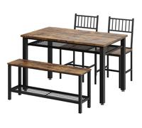 Ensemble salle à manger pour 4 personnes, 4 pièces - 1 table, 2 chaises et 1 banquette, avec étagère, petit appartement Noir+Marron