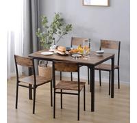 Ensemble salle à manger, table avec 4 chaises, pour balcon/séjour/salle à manger, brun vintage