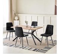 Ensemble salle à manger - WAFTING - 4 places - Table rect. 140x80x73 cm - Grain hêtre clair - Chaises lin noires