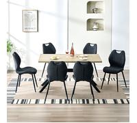 Ensemble salle à manger - WAFTING - Table 140x80x73 cm - 6 chaises tissu gris foncé - Structure métal